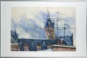 Jan van Spronsen - Aquarel, Torentje Gymnasium Haganum - Ingelijst kopen? Bied vanaf 35!