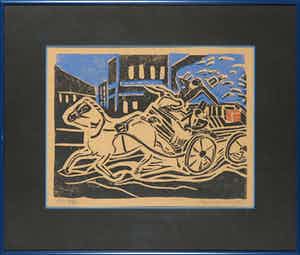 Frenk van Heeswijk - Linosnede, Paard en wagen verkocht voor € 35!