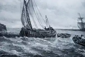Adolf Carel Nunnink - een beurtschip loopt een haven binnen - Litho naar A. Waldorp - fraaie lijst verkauft für € 65!
