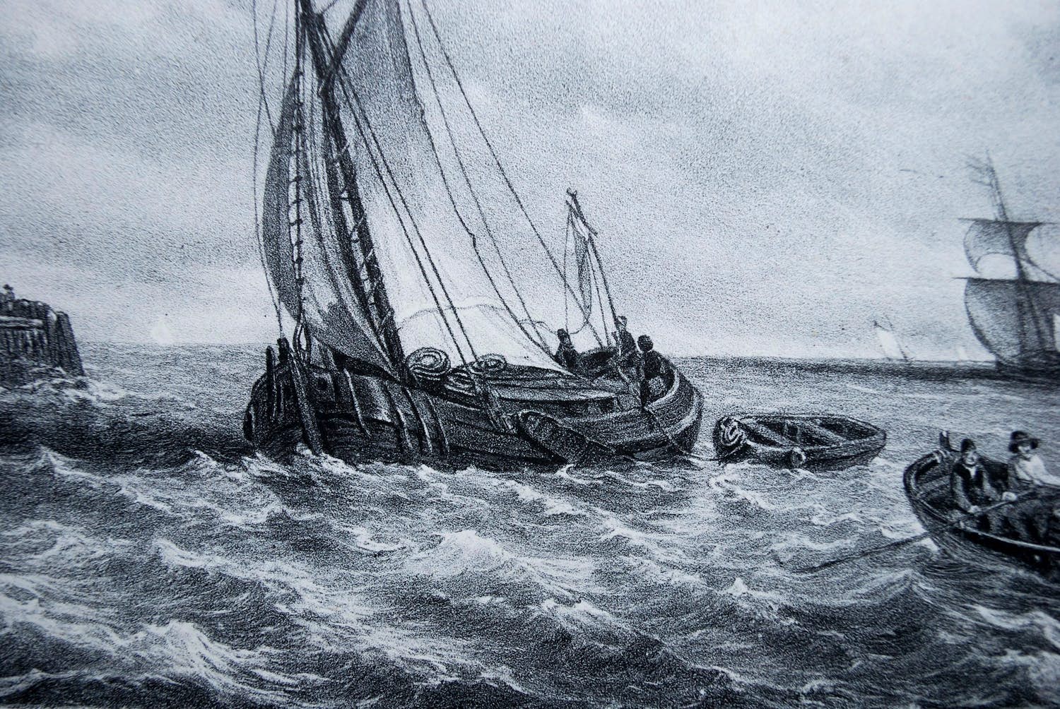 Adolf Carel Nunnink - een beurtschip loopt een haven binnen - Litho naar A. Waldorp - fraaie lijst kopen? Bied vanaf 65!