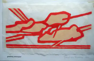 Paul Overhaus - Abstract landschap (2) -houtsnede 1988- kopen? Bied vanaf 35!