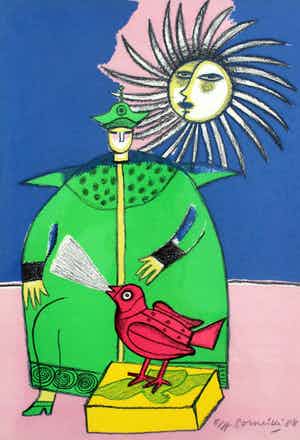 Corneille - ingelijste zeefdruk: de Chinese nachtegaal - 1988 (keurige lijst) verkocht voor € 225!