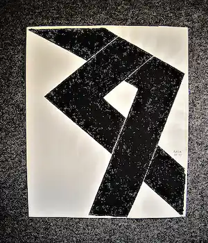Toon Kelder - Grote 1969 geometrische inkt en penseel op papier voorstelling gesigneerd verkocht voor € 88!
