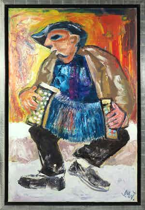 Martin van Wordragen - Olieverf op doek, Harmonica-speler - Ingelijst (Groot) verkocht voor € 450!