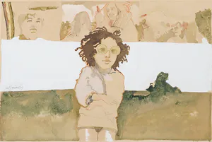 Jaap Eerland - Gemengde techniek op papier, Annabel rookt een stick kopen? Bied vanaf 1!