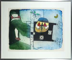 Michel van Overbeeke - Kleurenets met bladgoud, Breakfast II - Ingelijst verkocht voor € 1!