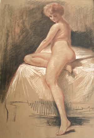 Jacob van Rossum - Vrouwelijk naakt op bed & vrouwelijk naakt voor gordijn verkocht voor € 1!