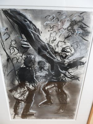 Gerbrand Volger - Houtskool en pastelkrijt op papier. Titel Straatfeest. kopen? Bied vanaf 40!