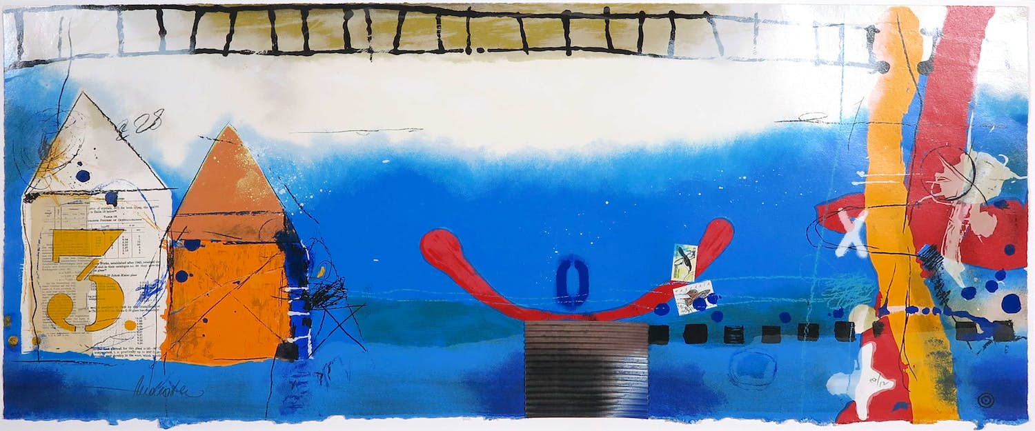 Theo Koster - Zeefdruk, Abstracte compositie - Ingelijst verkocht voor € 110!