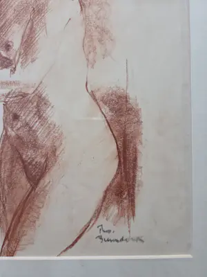 Theo Beerendonk - Roodkrijt. Naakt. Portret vrouw. kopen? Bied vanaf 119!