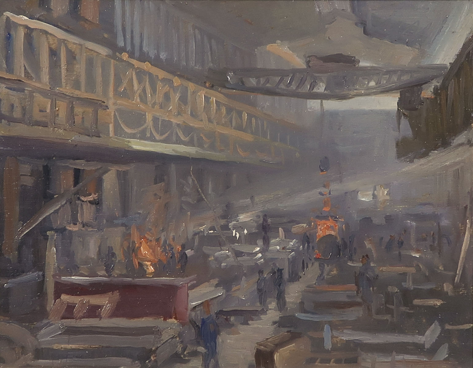 Jan Eversen - Olieverf op paneel, Studie Gieterij Stork Hengelo - Ingelijst kopen? Bied vanaf 200!