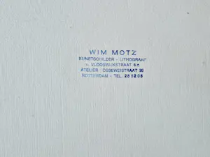 Wim Motz - 1960 - geometrisch abstracte kleurenlithografie - "Tekens" - potlood gesigneerd kopen? Bied vanaf 39!