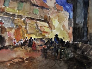 Niet of onleesbaar gesigneerd - Fraaie oude Aquarel "Markt in de straten van Tanger" gesigneerd kopen? Bied vanaf 1!