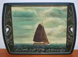 Bauke Feenstra - Lemsteraak met volle zeilen - olieverfschilderij in Workumer stijl ingelijst verkocht voor € 68!