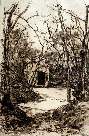 Willem Zwart - ets: ruïne in het bos verkocht voor € 39!