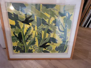 Jeanne Bieruma Oosting - Grote kleuren linosnede 'In het bos' kopen? Bied vanaf 300!