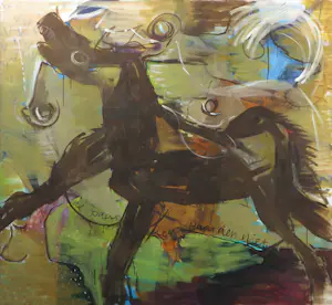 Ben Verlangen - Olieverf op doek, De paarden - Ingelijst (Zeer Groot!) kopen? Bied vanaf 250!