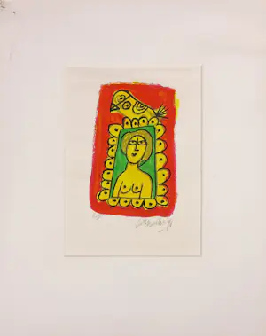 Corneille - Zeefdruk, Femme et oiseau kopen? Bied vanaf 1!