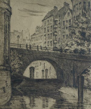 Niet of onleesbaar gesigneerd - Ingelijste ets, Stadsgezicht Hamburg , Ellerntorsbrücke – ca. 1930 ? kopen? Bied vanaf 1!