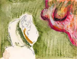 Luis Filcer - Aquarel en krijttekening op papier, Vrouw VI verkocht voor € 50!