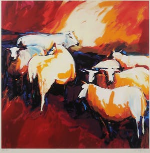 Gerda Elfring - Zeefdruk Schapen - Ingelijst kopen? Bied vanaf 20!
