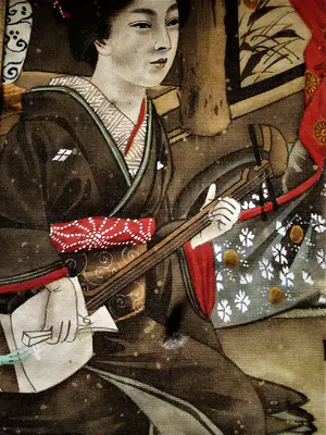 Niet of onleesbaar gesigneerd - Japan omstreeks 1930 - Fraaie verf op zijde "Geisha's maken muziek" kopen? Bied vanaf 1!