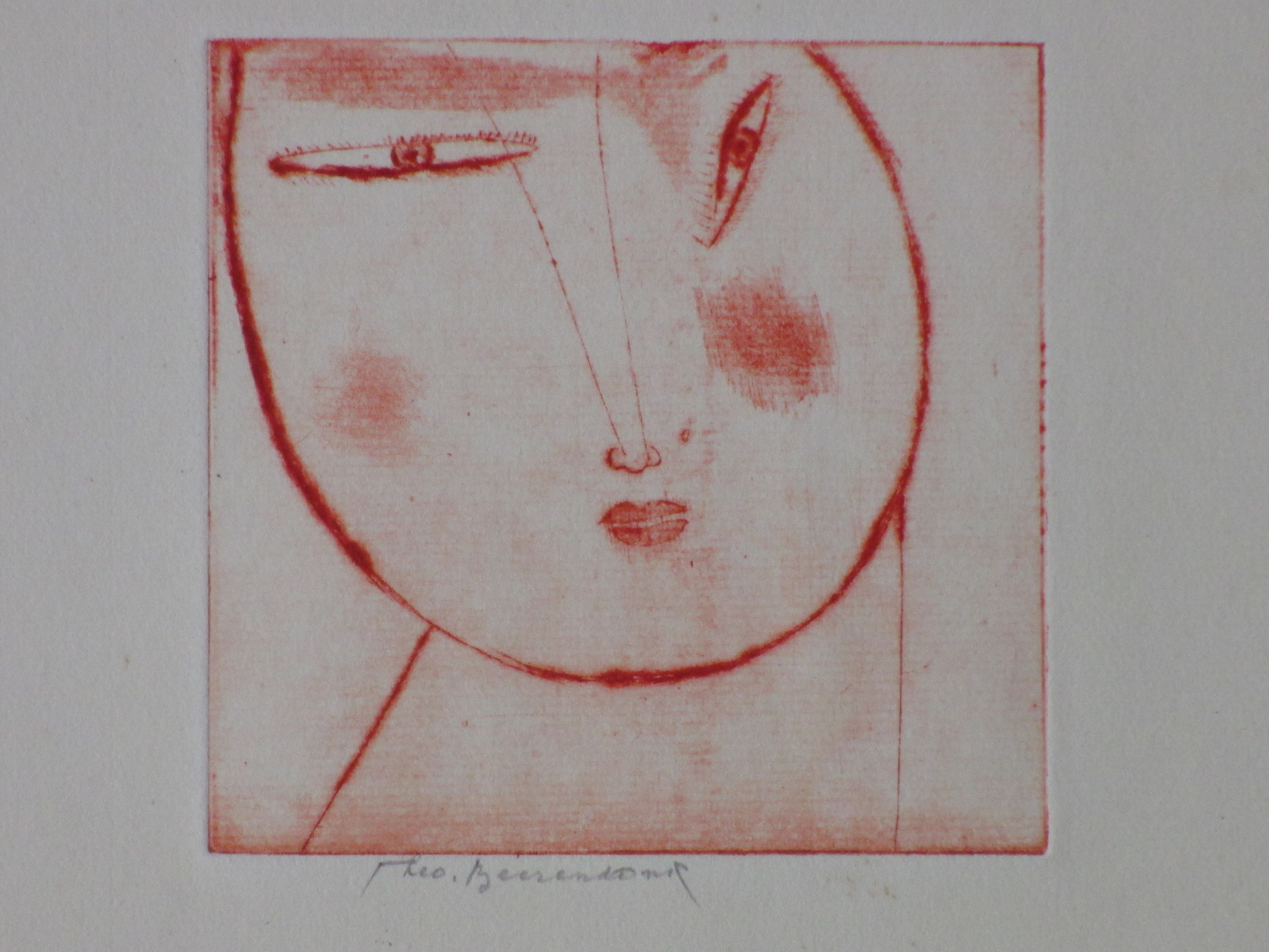 Theo Beerendonk - Karakteristiek portret - Ets in rood verkocht voor € 45!
