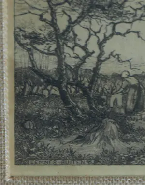 Toon de Jong - Ingelijste ets , Eemnes-Buiten met Boerin - 1906 kopen? Bied vanaf 50!