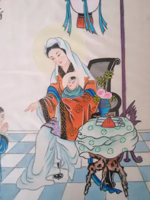 Oude China - Religieuse schildering op zijde kopen? Bied vanaf 50!
