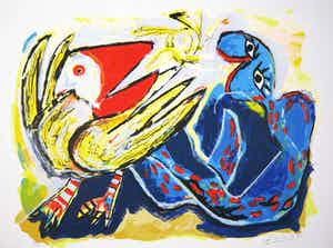 John Lie a Fo - Zeefdruk, Vogel en slang verkocht voor € 35!