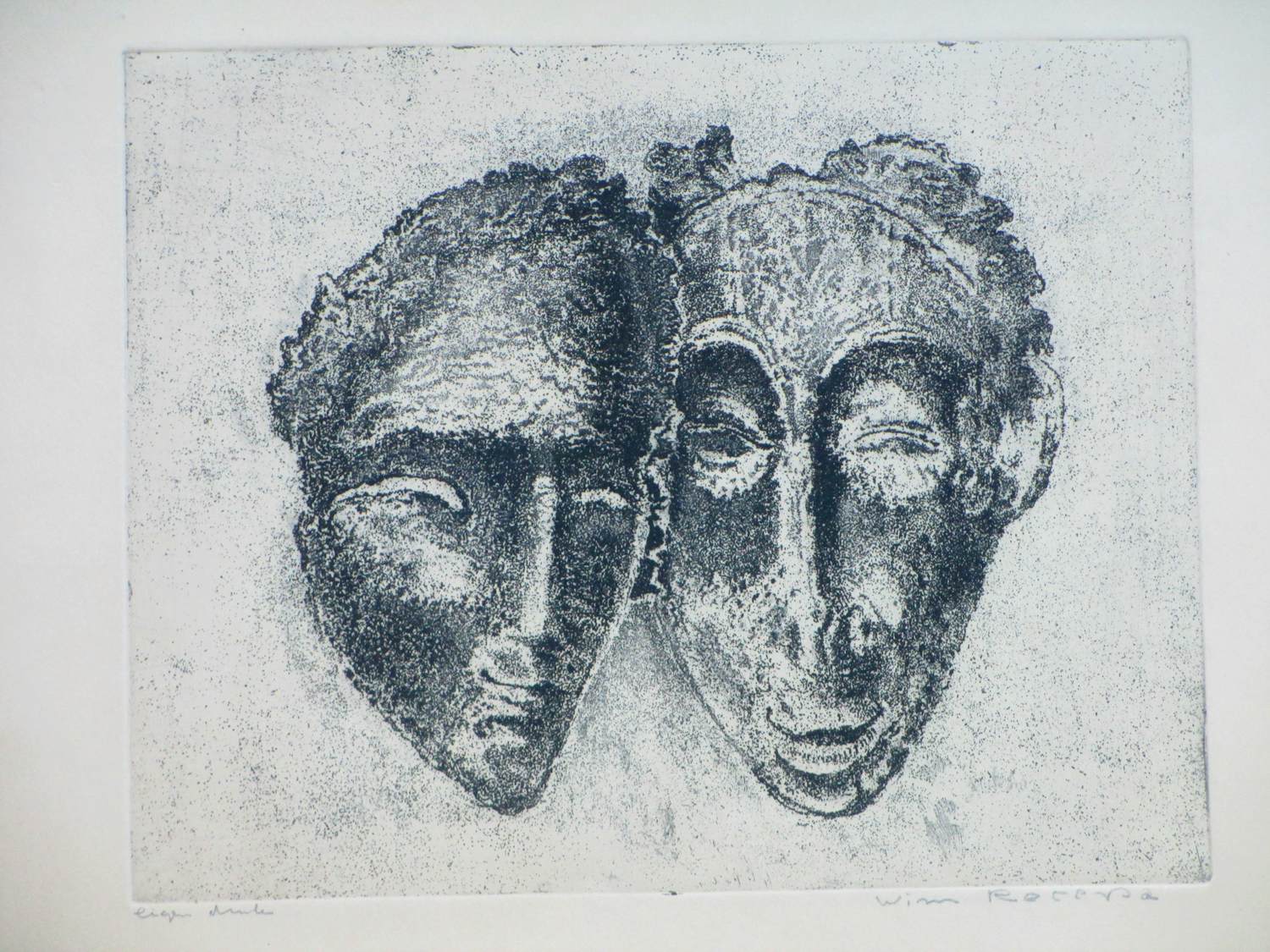 Willem Retera - Twee maskers - Ets kopen? Bied vanaf 45!