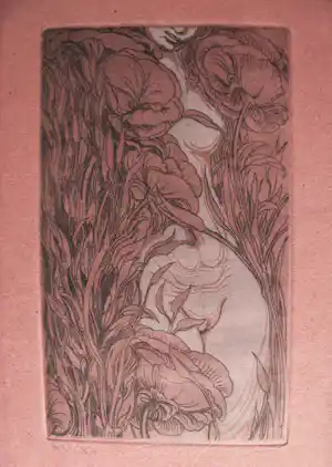 Ernst Fuchs - MÄDCHENAKT in FLORALER UMGEBUNG . 15 / 20 signiert kaufen? Bieten Sie von 250!