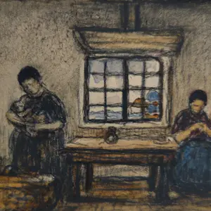 Jakob Smits - Gesigneerde tekening / aquarel - Figuren in een interieur kopen? Bied vanaf 50!