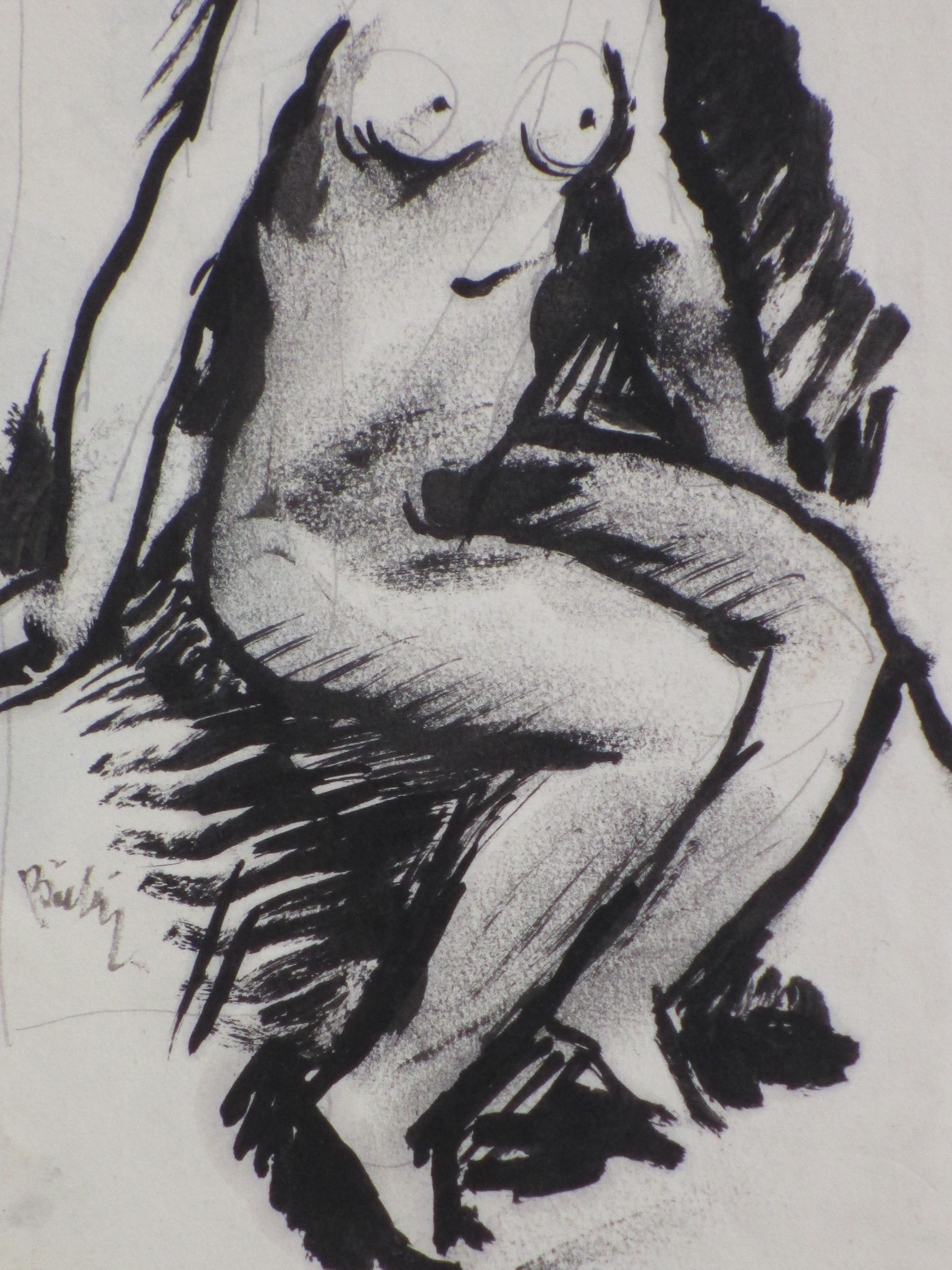 Herman Bieling - Zittend Naakt - Inkttekening kopen? Bied vanaf 1!