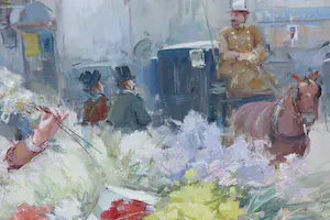 Juan Soler - Olieverf op doek, Straatscène met bloemenverkoopster in Parijs - Ingelijst kopen? Bied vanaf 250!