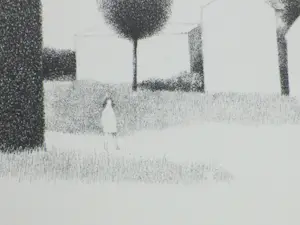 Metten Koornstra - Surrealistisch landschap met huizen en meisje - Litho kopen? Bied vanaf 50!