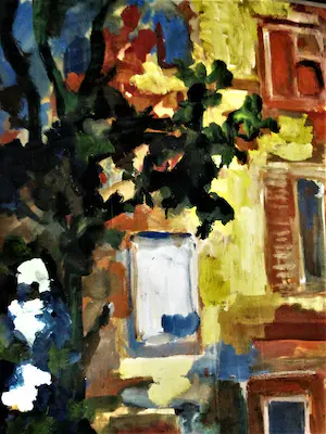 Jelle Hoogstra - Grote expressionistische Gouache "Huis bij invallende avond" 1990 - gesigneerd kopen? Bied vanaf 67!