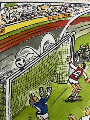 Dik Bruynesteyn - originele tekening 'Spanning en sensatie, de bal op de lat' kopen? Bied vanaf 85!