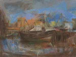 Martin Reisberg - Acryl op doek, Havengezicht kopen? Bied vanaf 1!