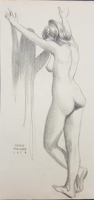 Pieter Pouwels - Pieter Pouwels 1910-1985 originele gesigneerde tekening staand naakt 1959 kopen? Bied vanaf 30!