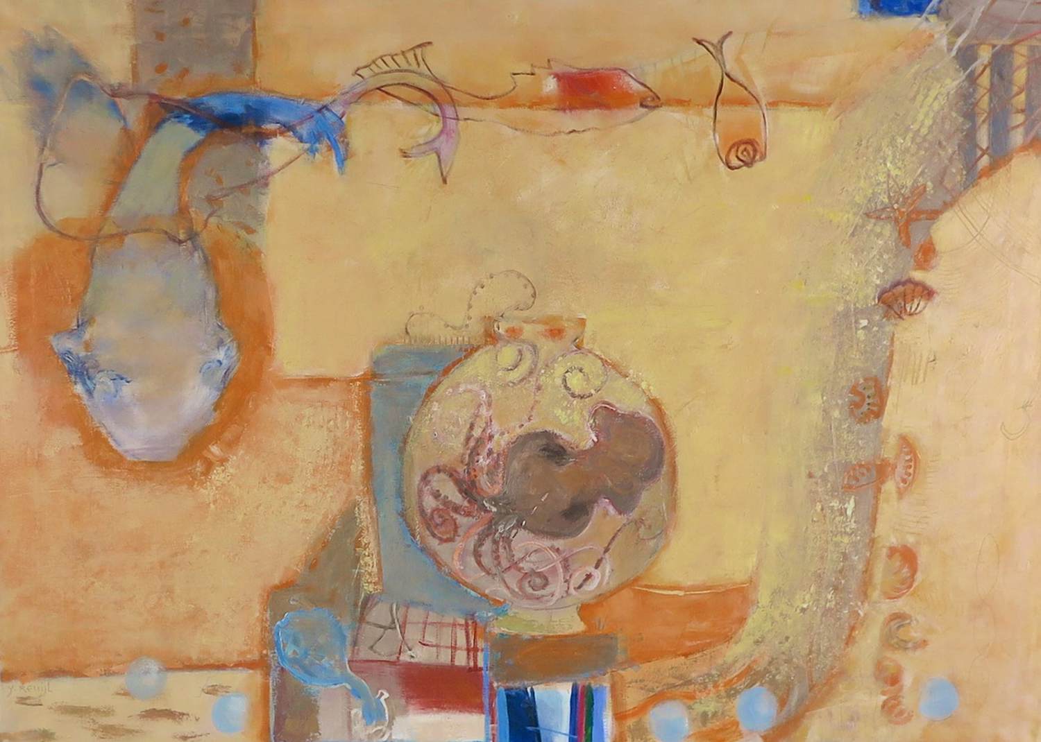 Yvonne Reuijl - Acryl op doek, Zeevruchten (Groot) verkocht voor € 50!