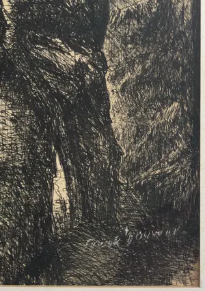 Freek Souwer - Bostafereel | pentekening jaren '60 - ingelijst kopen? Bied vanaf 49!