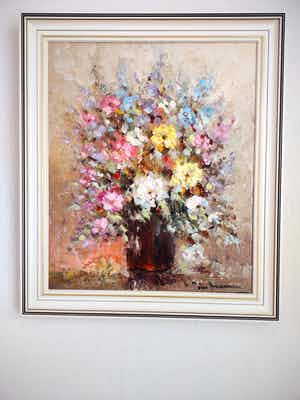 Peter Brouwer - Bloemen in olieverf verkocht voor € 200!
