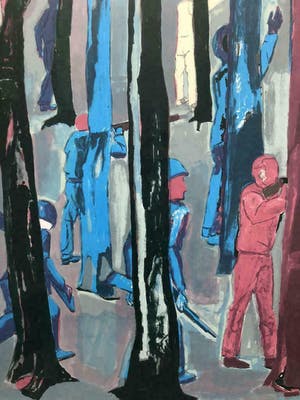 Hans Ebeling Koning - 2 ingelijste gesig litho's 'Bos Rechts en Bos Links kopen? Bied vanaf 170!