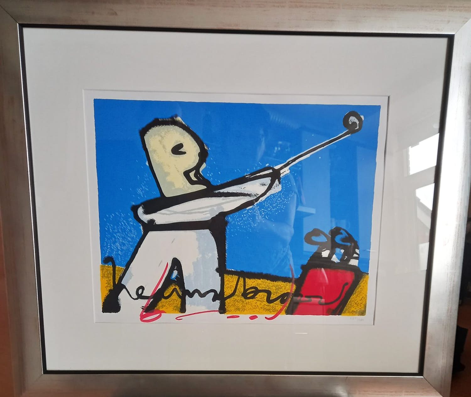 Herman Brood - Kleurenzeefdruk GOLFER Handgesigneerd INGELIJST. kopen? Bied vanaf 399!