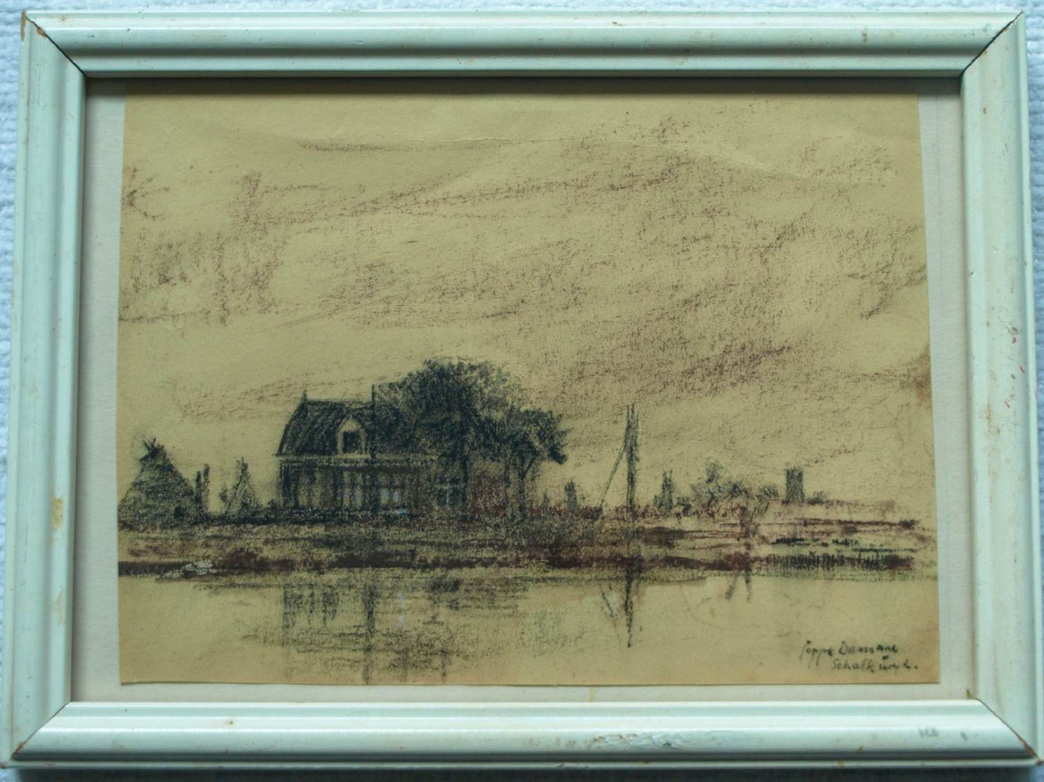 Poppe Damave - Ingelijste pasteltekening , Schalkwijk, Haarlem kopen? Bied vanaf 1!