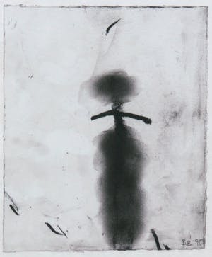 Niet of onleesbaar gesigneerd - Houtskool op papier, Zonder titel - Ingelijst kopen? Bied vanaf 1!