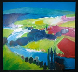 Jan Peter van Opheusden - Acrylverf op linnen, Kerklandschap, (Zeer groot) kopen? Bied vanaf 350!