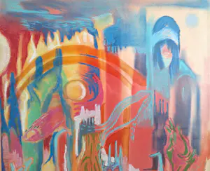 Joe Wols - (1929-2019) Kleurrijke figuren, ingelijst kopen? Bied vanaf 79!