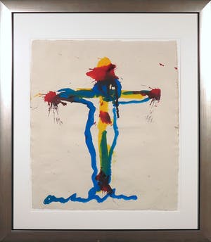 Anton Heyboer - Aquarel op molenpapier, Christus aan het kruis - Ingelijst kopen? Bied vanaf 120!